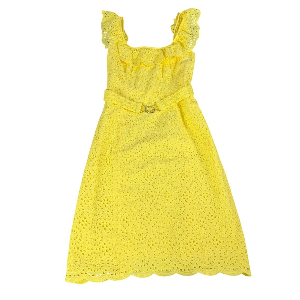 Lilly Pulitzer Ryann Eyelet Shift Dress Yellow Creme Fraiche Kaleidoscope 0 NEW
